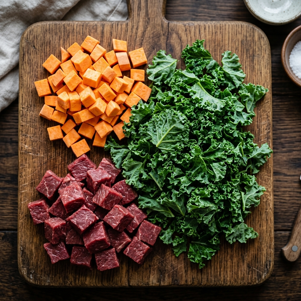 Fresh, whole-food ingredients on a cutting board